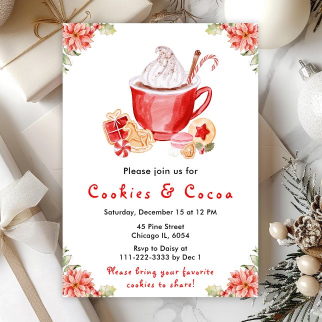 Holiday Christmas Cookies and Cocoa Red Invitation (Creator Uploaded)