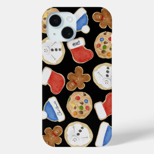 Holiday Christmas Cookies Black iPhone 15 Case