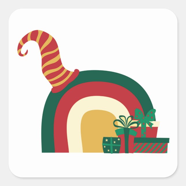 Holiday Christmas Elf Hat Rainbow Square Sticker (Front)