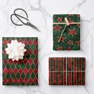 Holiday Christmas Faux Velvet Red Green Xmas Wrapping Paper Sheet