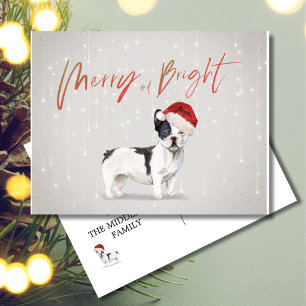 Holiday Christmas French Bull Dog Merry Bright Postcard