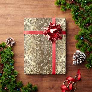 Holiday Christmas Gold Metallic Damask Elegant Wrapping Paper