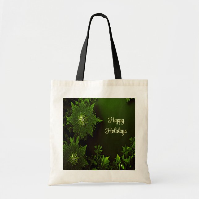 Holiday Christmas Green Floral Tote Bag (Front)