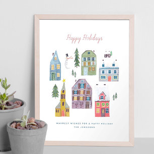 Holiday Christmas Houses   Poster   Art Print
