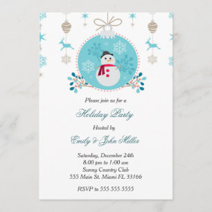 Holiday christmas invitation snoman blue gold