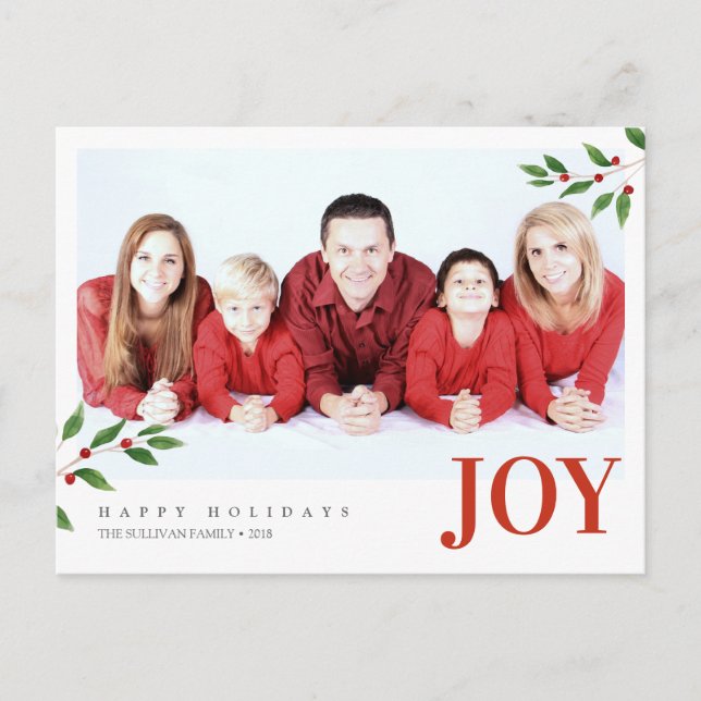 Holiday Christmas JOY Photo Greeting Postcard (Front)