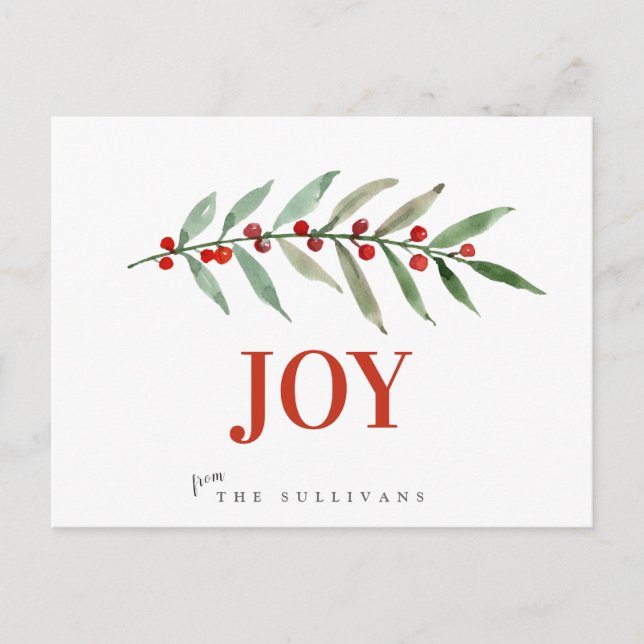 Holiday Christmas JOY Winter Berry Postcard (Front)