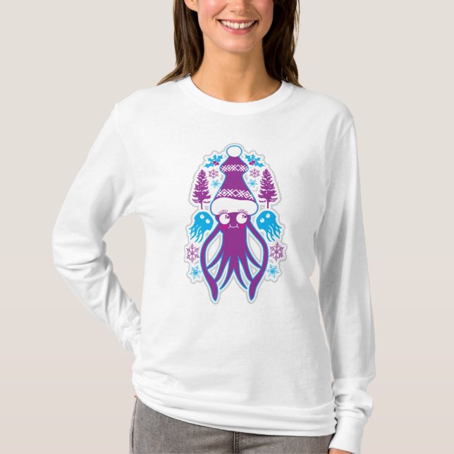 Holiday Christmas Kawaii Squid T-Shirt (Front)