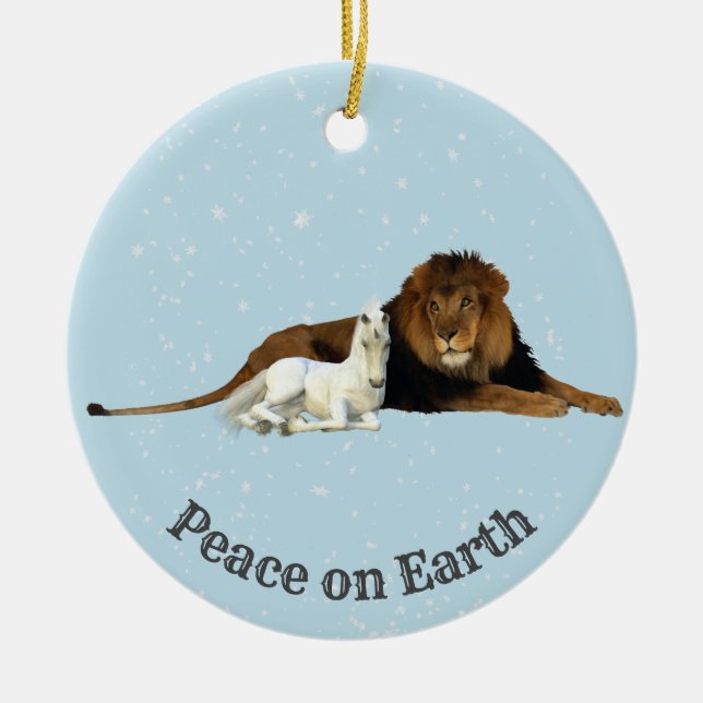 Holiday Christmas Lion Baby Unicorn Foal Ceramic Tree Decoration (Front)