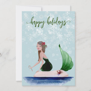 Holiday Christmas Mermaid Green Card