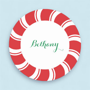 Holiday Christmas Name Tag Badge Large Round 3"