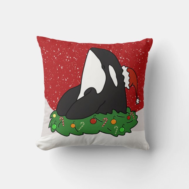 Holiday Christmas Orca Killer Whale  Cushion (Front)