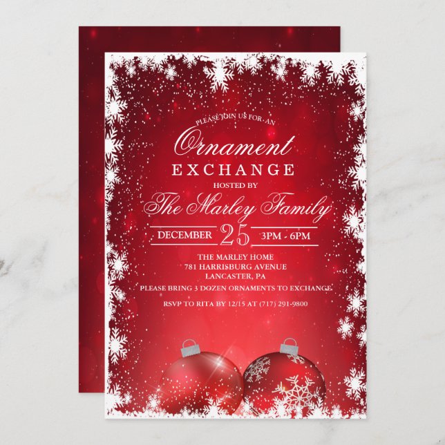 Holiday Christmas Ornament Exchange Invitation (Front/Back)