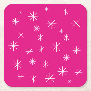 Holiday Christmas Parties Simple Stars Cute Pink  Square Paper Coaster