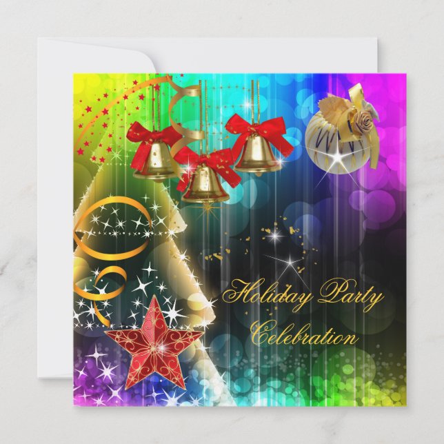 Holiday Christmas Party Colourful Glitter Invitation (Front)