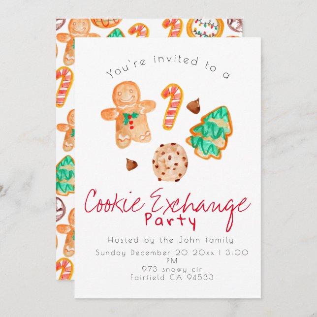 Holiday Christmas party cookie exchange invitation (Front/Back)