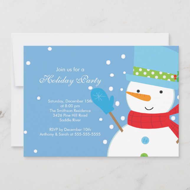 Holiday Christmas Party Invitation SNOWMAN CUTE (Front)