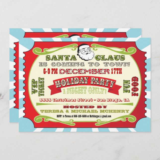 Holiday Christmas Party Ticket Invitation (Front/Back)
