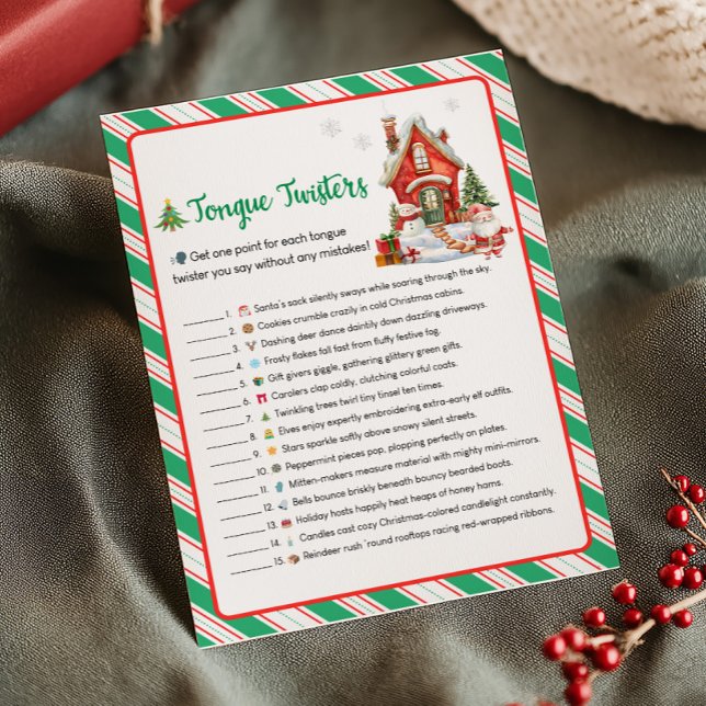 Holiday Christmas Party Tongue Twisters Game Card (Christmas Party Games)