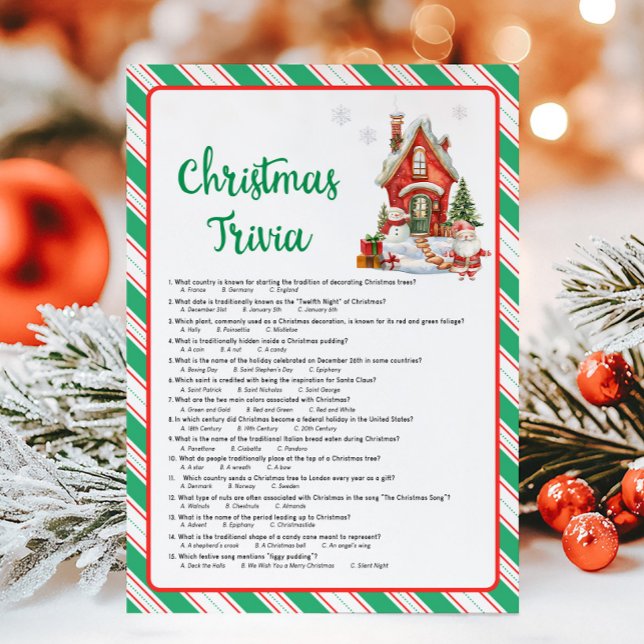 Holiday Christmas Party Trivia Game Card (Christmas Party Games)