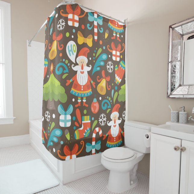 Holiday Christmas Pattern Shower Curtain (In Situ)
