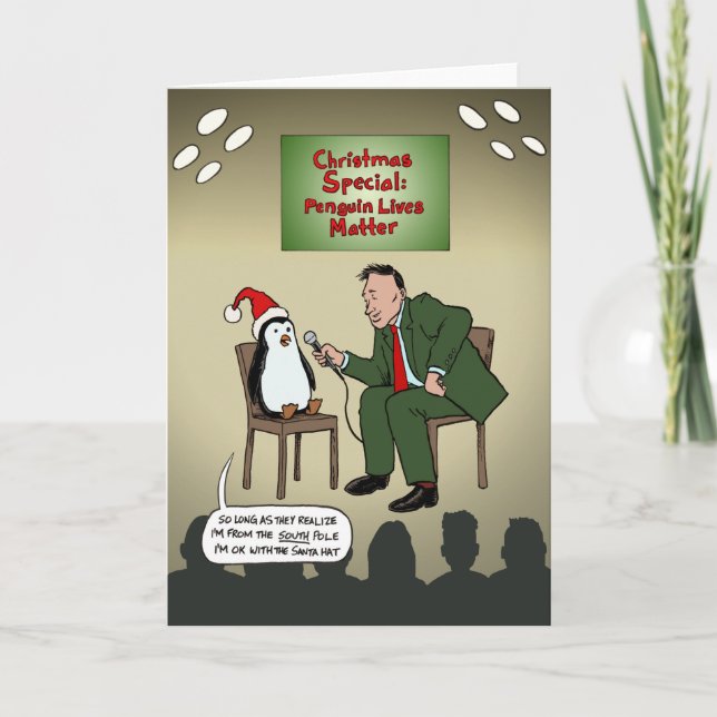 Holiday Christmas Penguin Greeting Card (Front)