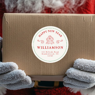 Holiday Christmas Red Gingerbread Return Address Classic Round Sticker