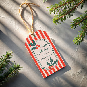 Holiday Christmas red vintage retro stripes Gift Tags