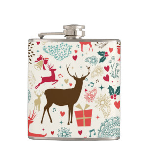 Holiday Christmas Reindeer Snowflake Hip Flask