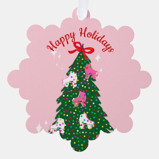 Holiday Christmas Roller Skating Xmas Skate  Tree Decoration Card (Front)
