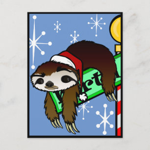 HOLIDAY CHRISTMAS SANTA SLOTH VERTICAL POSTCARD