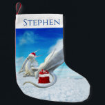 Holiday Christmas Santa Winter Dragon Small Christmas Stocking<br><div class="desc">This design was created though digital art. It may be personalised by choosing the customise option. Contact me at colorflowcreations@gmail.com or use the chat option at the top of the page if you wish to have this design on another product. Purchase my original abstract acrylic painting for sale at www.etsy.com/shop/colorflowart....</div>