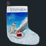 Holiday Christmas Santa Winter Dragon Small Christmas Stocking<br><div class="desc">This design was created though digital art. It may be personalised by choosing the customise option. Contact me at colorflowcreations@gmail.com or use the chat option at the top of the page if you wish to have this design on another product. Purchase my original abstract acrylic painting for sale at www.etsy.com/shop/colorflowart....</div>