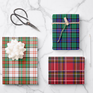 Holiday Christmas Scottish Tartan Plaid Assorted Wrapping Paper Sheet