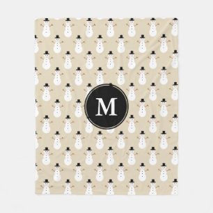 Holiday Christmas Snowman Pattern & Initial Letter Fleece Blanket