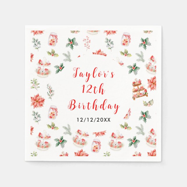 Holiday Christmas Tea Birthday Party Red Napkin (Front)