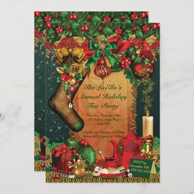 Holiday Christmas Tea Party Invitations (Front/Back)
