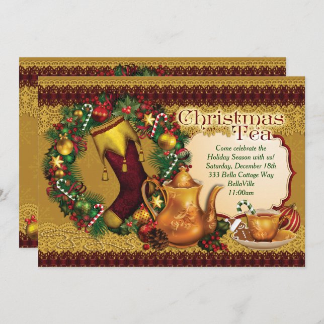 Holiday Christmas Tea Party Invitations (Front/Back)