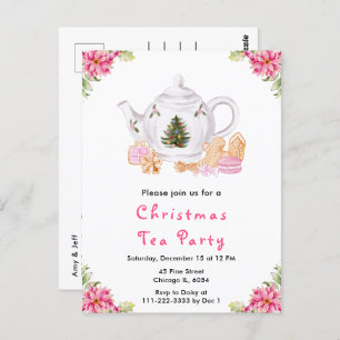 Holiday Christmas Tea Party Pink Postcard