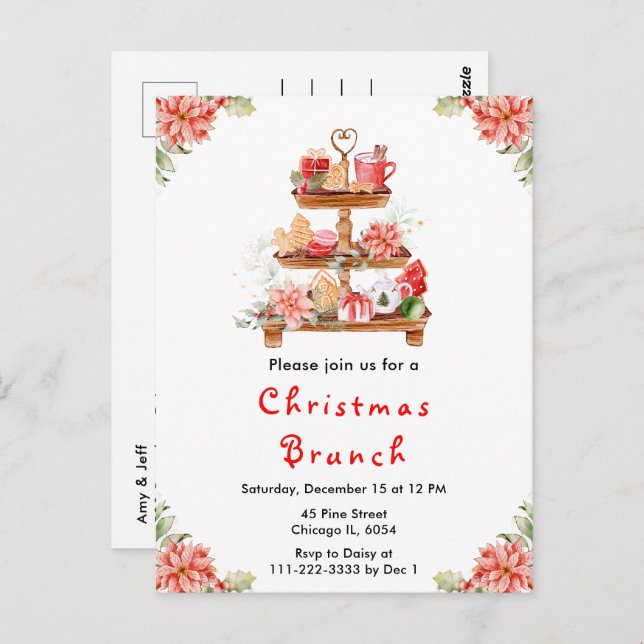 Holiday Christmas Tea Party Red Postcard (Front/Back)