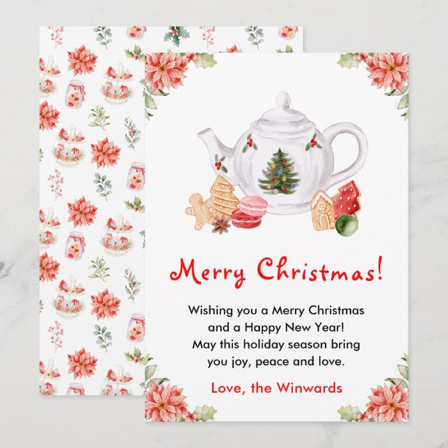 Holiday Christmas Tea Red Merry Christmas Card (Front/Back)