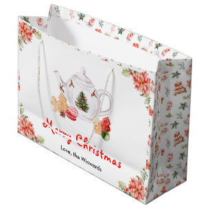 Holiday Christmas Tea Red Merry Christmas Large Gift Bag