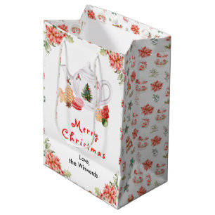 Holiday Christmas Tea Red Merry Christmas Medium Gift Bag