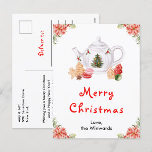 Holiday Christmas Tea Red Merry Christmas Postcard