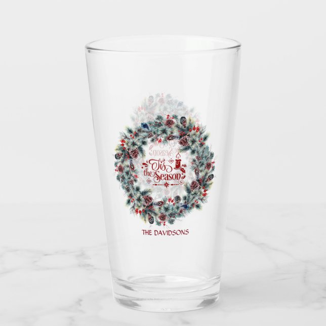 Holiday Christmas 'Tis the Season Script Monogram Glass (Back)