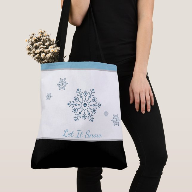 Holiday Christmas Tote Bag Let It Snow (Close Up)