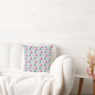 Holiday Christmas tree blue pink simple Cushion