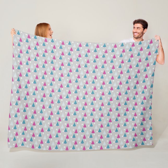 Holiday Christmas tree blue pink simple Fleece Blanket (In Situ)