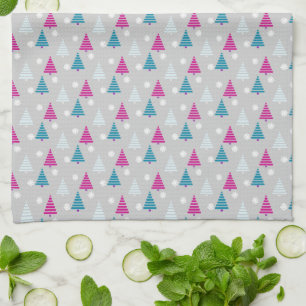 Holiday Christmas tree blue pink simple Tea Towel