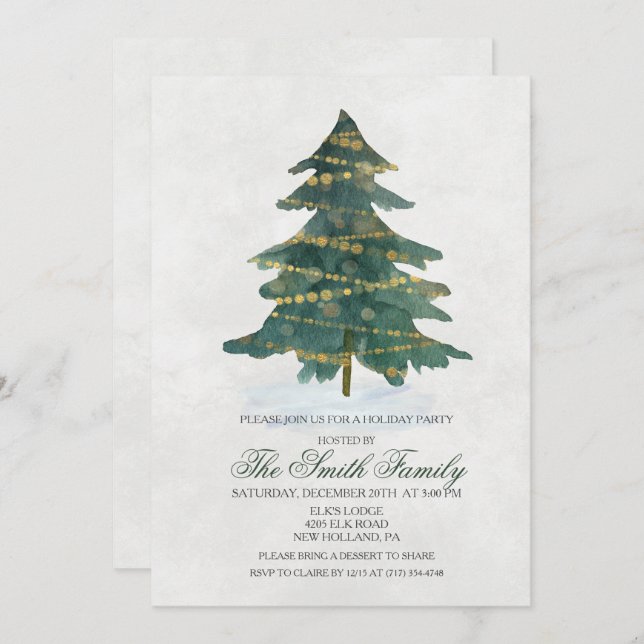 Holiday Christmas Tree Glitter Invitation (Front/Back)